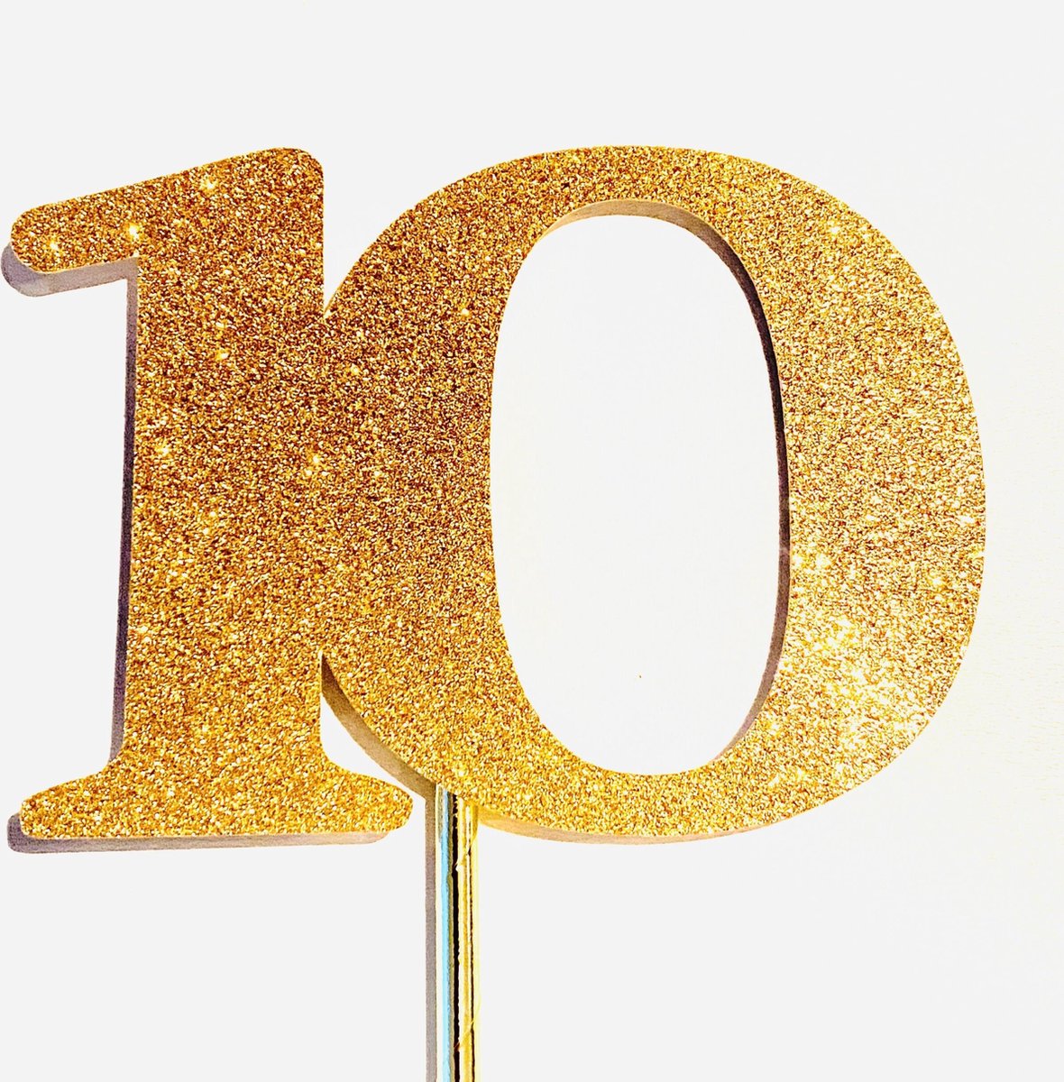 Taarttopper| Cake topper | Taartversiering| Verjaardag| Cijfers | 10 | Goud glitter|14 cm| karton